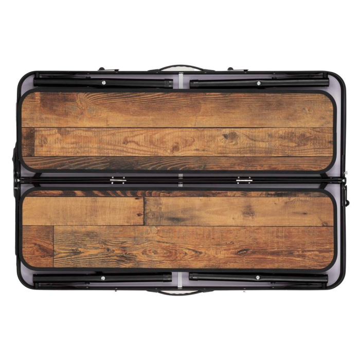 Set masa pliabila cu 2 banci pentru camping, reglabila pe inaltime, MDF si aluminiu, 90x60x70 cm, maro si negru [28]
