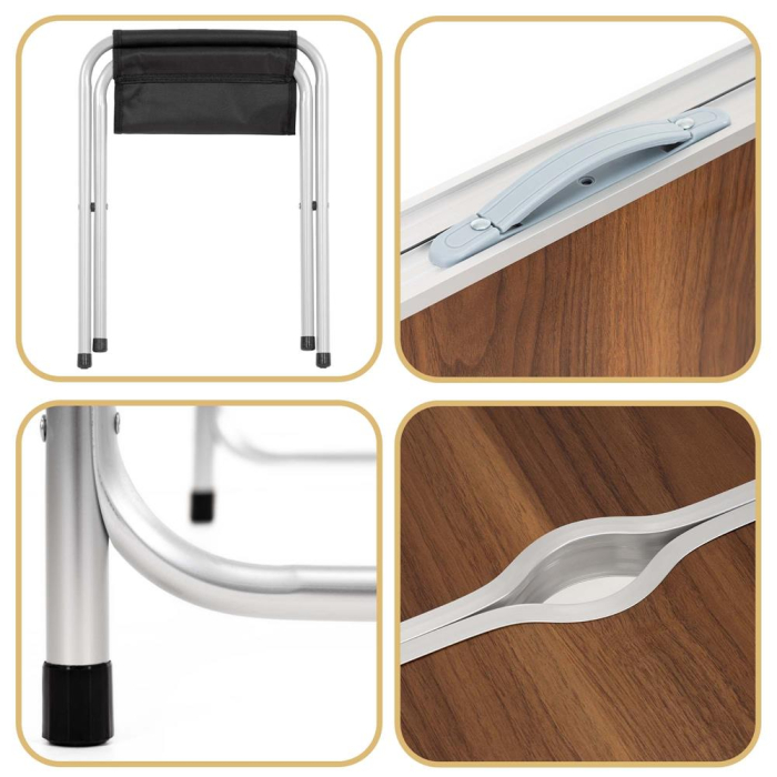 Set masa pliabila de camping cu 4 scaune, inaltime reglabila, aluminiu si MDF, 120x60x71 cm, maro si argintiu [5]