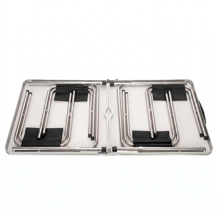 Set masa pliabila de camping cu 4 scaune, inaltime reglabila, aluminiu si MDF, 120x60x71 cm, maro si argintiu [30]