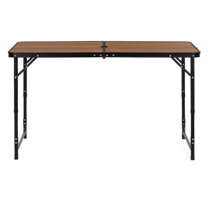 Set masa pliabila de camping cu 4 scaune, inaltime reglabila, aluminiu si MDF, 120x60x71 cm, maro si negru [13]