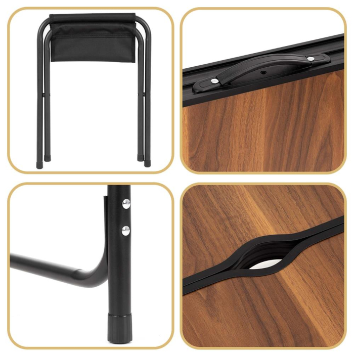 Set masa pliabila de camping cu 4 scaune, inaltime reglabila, aluminiu si MDF, 120x60x71 cm, maro si negru [7]