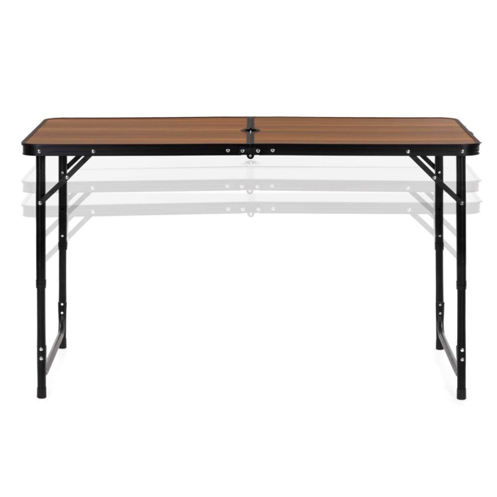 Set masa pliabila de camping cu 4 scaune, inaltime reglabila, aluminiu si MDF, 120x60x71 cm, maro si negru [9]