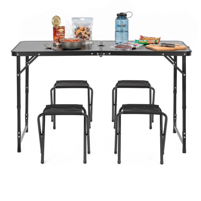 Set masa pliabila de camping cu 4 scaune, inaltime reglabila, aluminiu si MDF, 120x60x71 cm, negru [7]