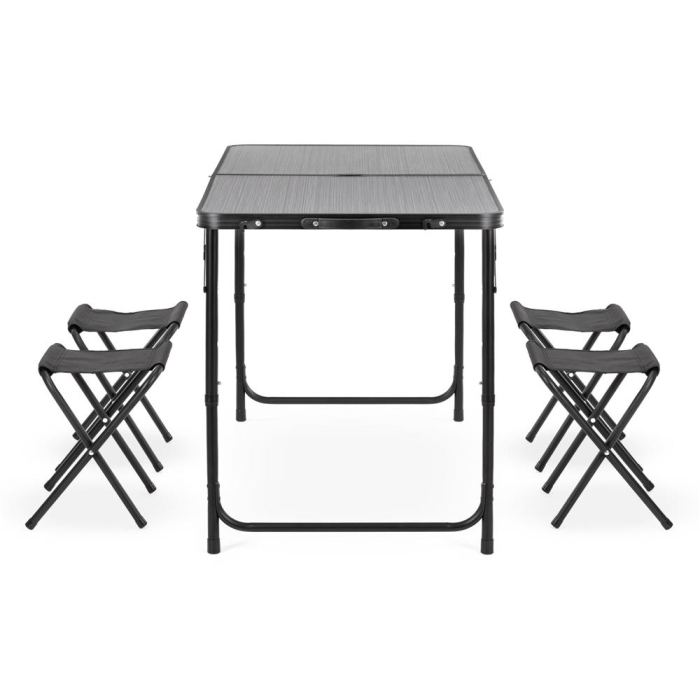 Set masa pliabila de camping cu 4 scaune, inaltime reglabila, aluminiu si MDF, 120x60x71 cm, negru [26]