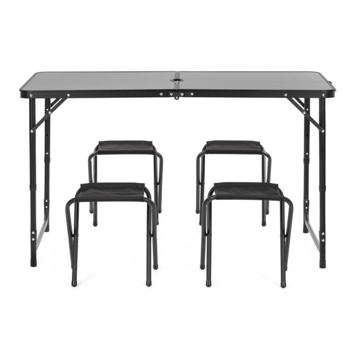 Set masa pliabila de camping cu 4 scaune, inaltime reglabila, aluminiu si MDF, 120x60x71 cm, negru [37]