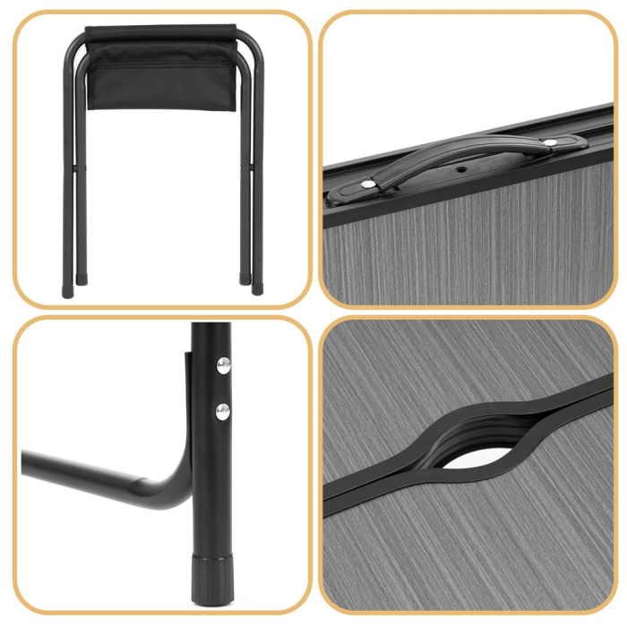 Set masa pliabila de camping cu 4 scaune, inaltime reglabila, aluminiu si MDF, 120x60x71 cm, negru [34]
