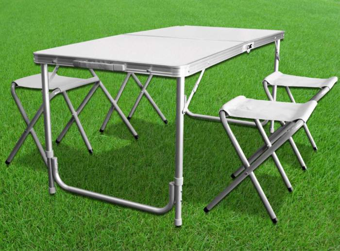 Set masa pliabila reglabila si 4 scaune, tip valiza, gri, 120x60cm [7]