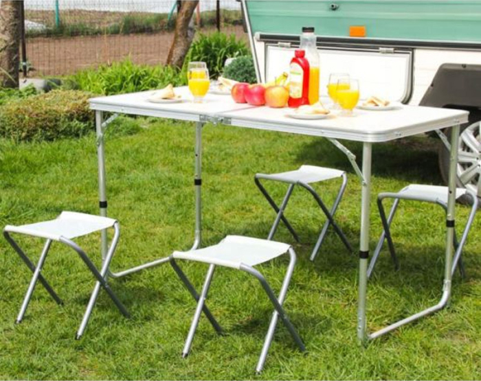 Set masa pliabila reglabila si 4 scaune, tip valiza, gri, 120x60cm [8]