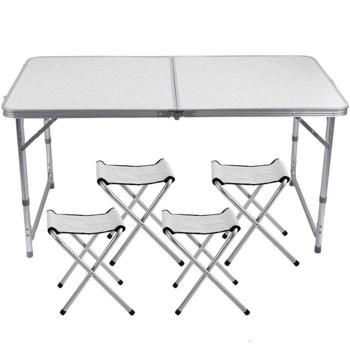 Set masa pliabila reglabila si 4 scaune, tip valiza, gri, 120x60cm [2]