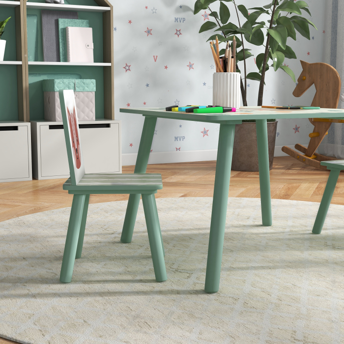  Set masa si scaun 3 piese pentru copii MDF lemn de pin desene animale verde distractie copii indemanare confortabil pentru copii model cu desene [9]