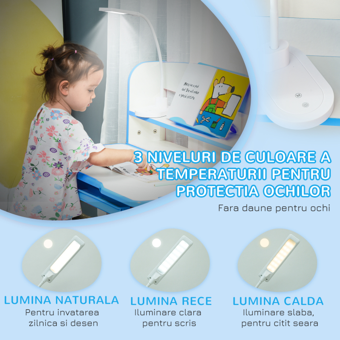  Set Masa si Scaun pentru Copii 6-12 Ani Reglabile pe inaltime si Blat inclinabil 45°, 80x54,5x82-104 cm, Albastru [8]