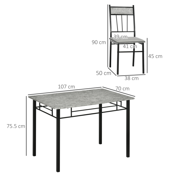  Set masa si scaune 5 buc, masa dreptunghiulara din metal si MDF si 4 scaune de sufragerie cu scaun tapitat cu spuma si poliester [3]