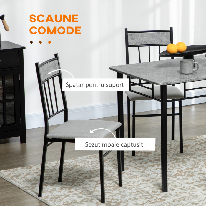  Set masa si scaune 5 buc, masa dreptunghiulara din metal si MDF si 4 scaune de sufragerie cu scaun tapitat cu spuma si poliester [5]