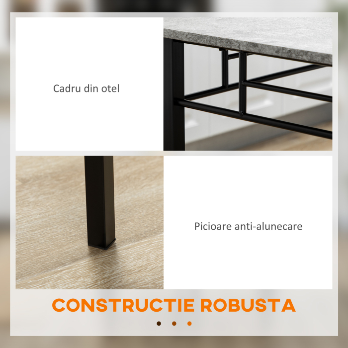  Set masa si scaune 5 buc, masa dreptunghiulara din metal si MDF si 4 scaune de sufragerie cu scaun tapitat cu spuma si poliester [7]