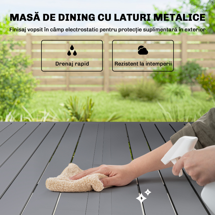  Set Masa si Scaune de Gradina 7 Piese, Set Pranz Exterior cu Masa Dreptunghiulara, 6 Scaune Stivuibile din Textilena, Set Mobilier de Gradina pentru Terasa, Balcon, Patio, Gri Deschis [7]