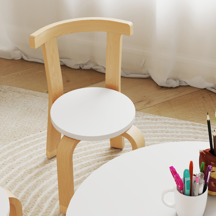 Set Masa si Scaune pentru Copii 3-8 Ani 5 piese cu Margini Rotunjite din Lemn Alb [8]