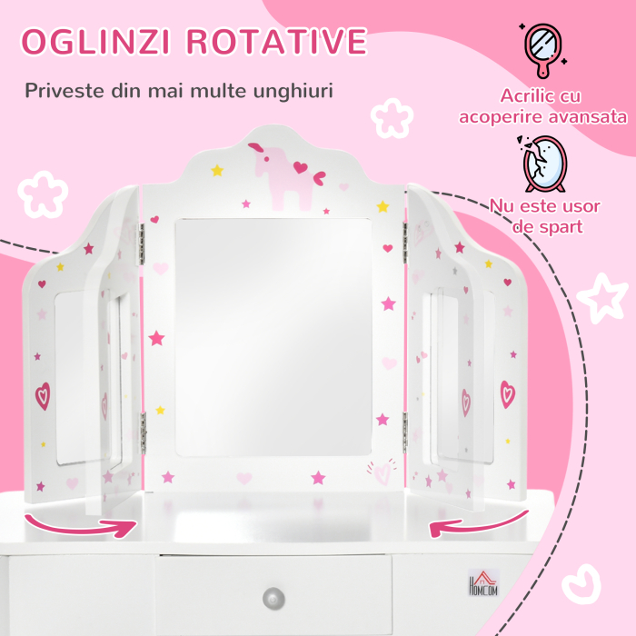  Set Masuta Machiaj Copii - Oglinda Rotativa + Taburet [6]