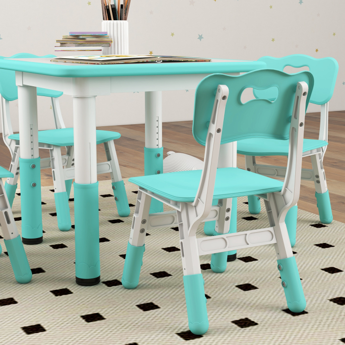  Set Masuta si Scaune pentru Copii 18-60 Luni cu inaltime Reglabila si Tabla de Scris, 60x60x46-58 cm, Verde [9]