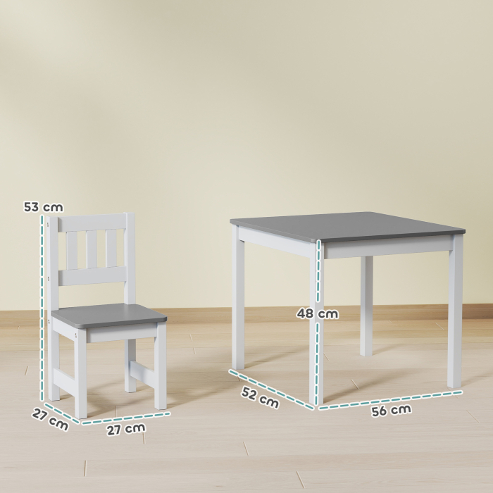  Set Masuta si Scaune pentru Copii 3-8 Ani din Lemn Gri si Alb [3]