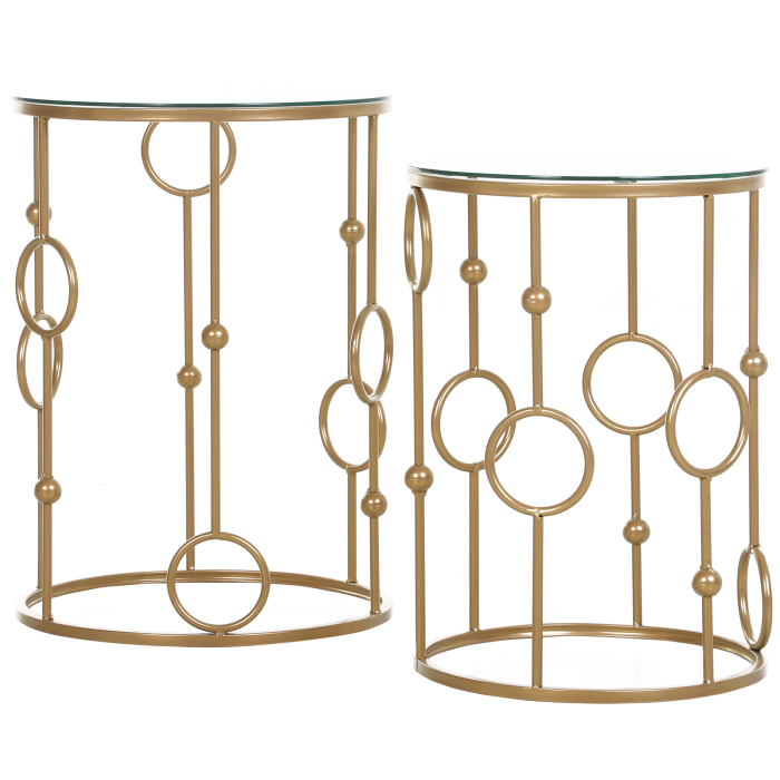  Set Masute Cafea - 2 Piese din Sticla & Metal, Design Modern [9]