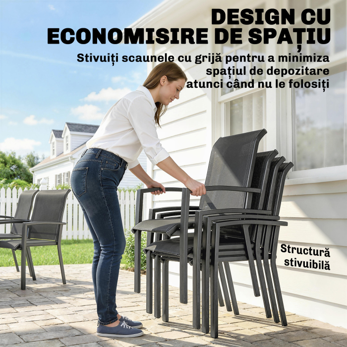  Set Mese de Exterior cu Scaune Stivuibile, Gri [7]