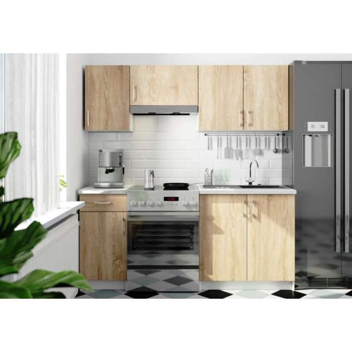 Set mobila bucatarie Lima 180 cm, cu blat alb, PAL laminat, 5 corpuri, 180x45x203 cm, stejar sonoma [6]