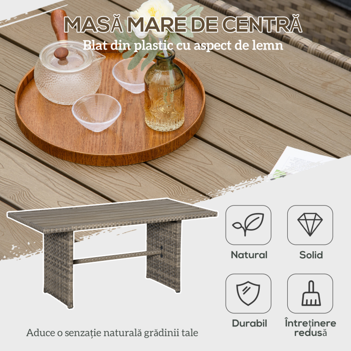  Set Mobila de Gradina de 6 Piese din Ratan PE, Salon cu Canapea 3 Locuri, 2 Fotolii, 2 Taburete si Masa, Perne Detasabile si Lavabile, Gri [6]
