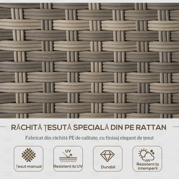  Set Mobila de Gradina de 6 Piese din Ratan PE, Salon cu Canapea 3 Locuri, 2 Fotolii, 2 Taburete si Masa, Perne Detasabile si Lavabile, Gri [4]