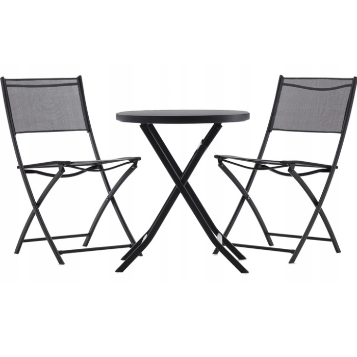 Set mobilier balcon pliabil cu masa sticla si 2 scaune, structura metalica, 60x70 cm, negru [1]