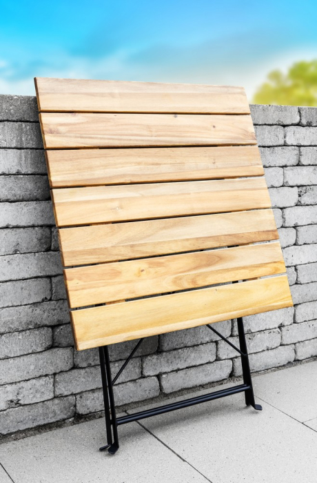Set mobilier bistro pliabil pentru gradina, terasa si balcon, 3 piese, masa 70x70 cm si 2 scaune, structura rezistenta din otel si lemn de salcam, des [5]