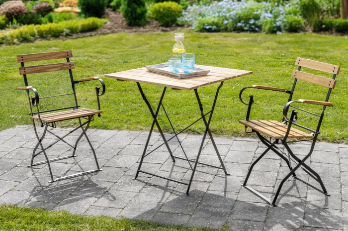Set mobilier bistro pliabil pentru gradina, terasa si balcon, 3 piese, masa 70x70 cm si 2 scaune, structura rezistenta din otel si lemn de salcam, des [3]