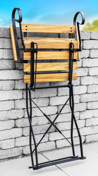 Set mobilier bistro pliabil pentru gradina, terasa si balcon, 3 piese, masa 70x70 cm si 2 scaune, structura rezistenta din otel si lemn de salcam, des [6]