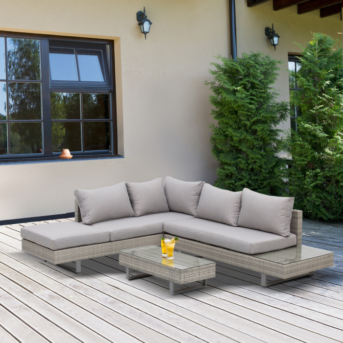  Set Mobilier canapele si masuta pentru Gradina din Ratan Gri [2]