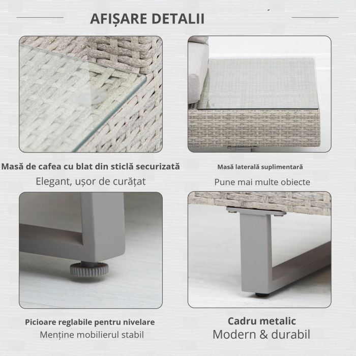  Set Mobilier canapele si masuta pentru Gradina din Ratan Gri [4]