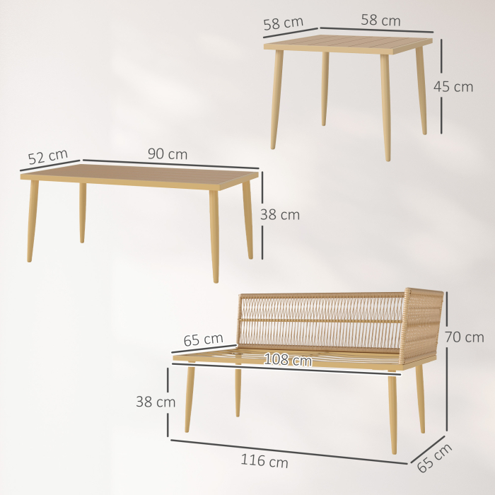 Set Mobilier de Exterior din Ratan PE cu 2 Canapele de 2 Locuri cu Perne si 2 Mese de Cafea, Culoare Lemn [3]