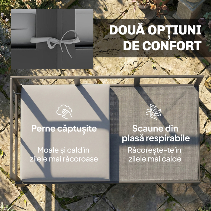  Set Mobilier de Gradina 3 Piese cu Coltar 4 Locuri si Masuta, Metal si Poliester Gri [6]