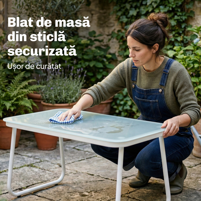  Set Mobilier de Gradina 4 Piese cu Canapea, Fotolii si Masa, Kaki si Alb [6]