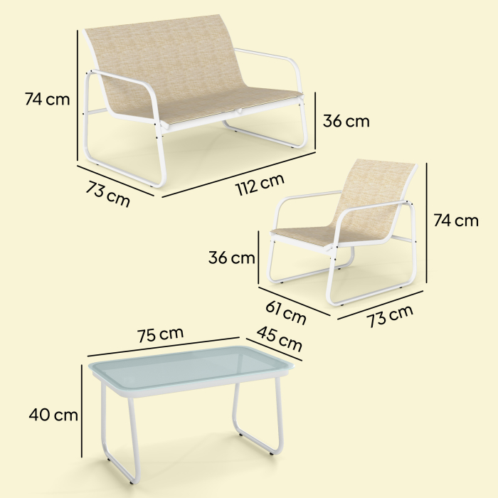  Set Mobilier de Gradina 4 Piese cu Canapea, Fotolii si Masa, Kaki si Alb [3]