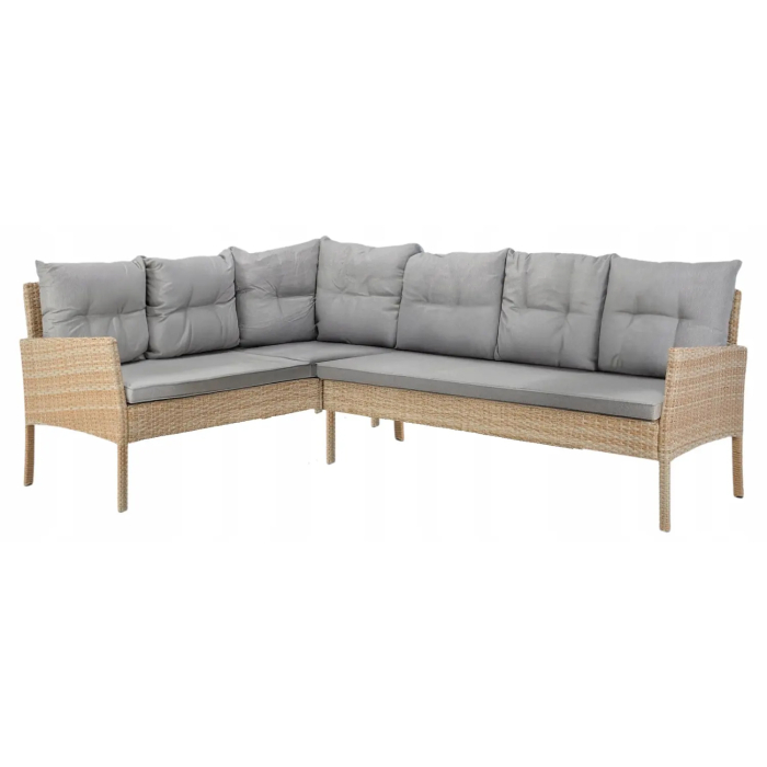 Set mobilier de gradina Berno coltar cu perne, 2 tabureti si masa, cadru otel si ratan sintetic, blat sticla securizata, bej [3]