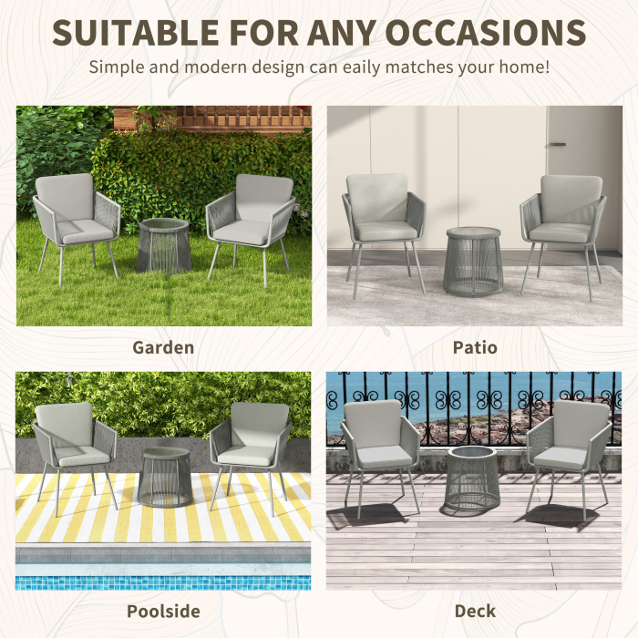  Set Mobilier de Gradina cu 2 Scaune si Masuta de Cafea cu Blat din Sticla, Ø49x47 cm, Gri [7]