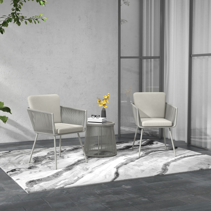  Set Mobilier de Gradina cu 2 Scaune si Masuta de Cafea cu Blat din Sticla, Ø49x47 cm, Gri [2]