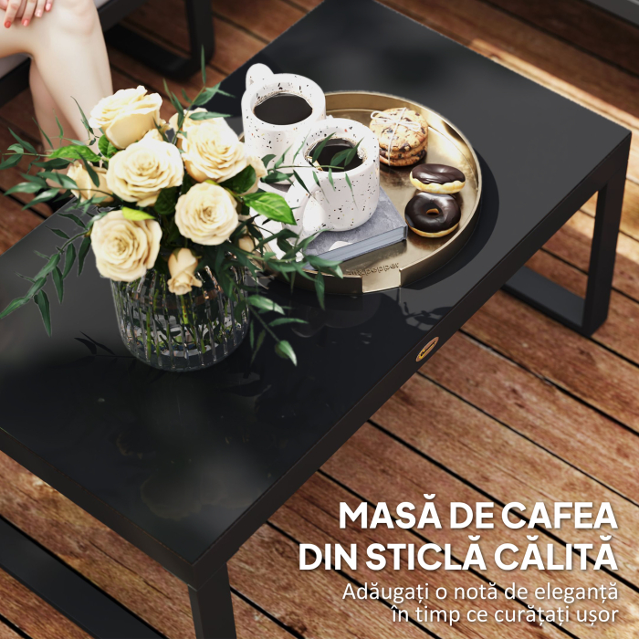 Set Mobilier de Gradina cu Canapea cu 3 Locuri, Canapea cu 2 Locuri si Masuta de Cafea, 180x60x64 cm, Gri [7]