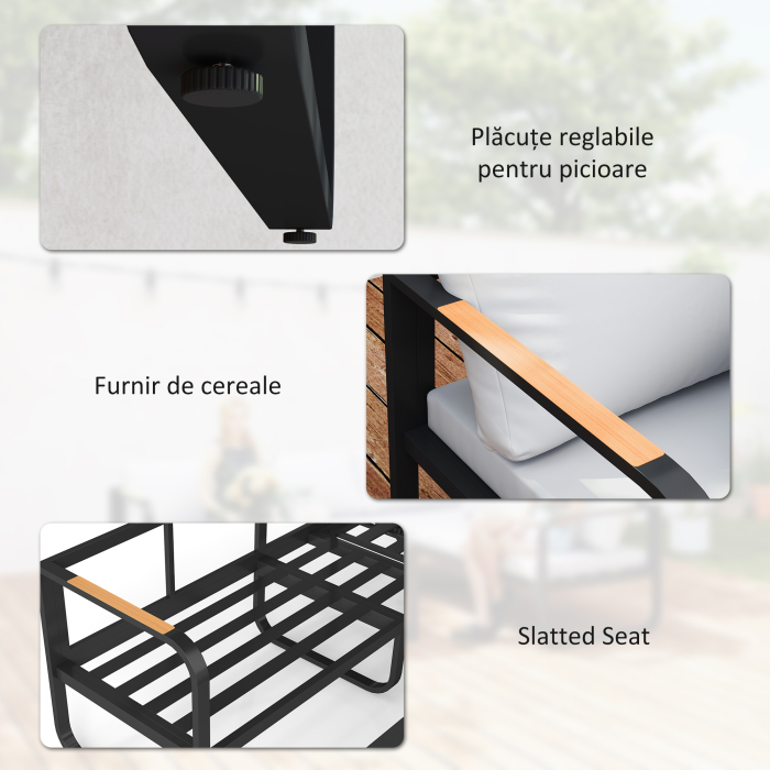  Set Mobilier de Gradina cu Canapea cu 3 Locuri, Canapea cu 2 Locuri si Masuta de Cafea, 180x60x64 cm, Gri [8]