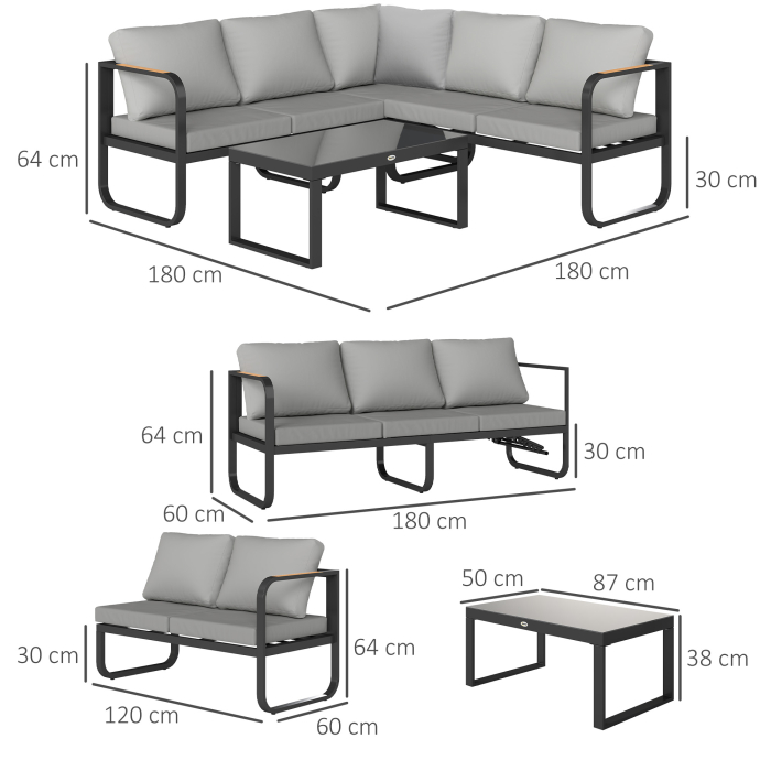  Set Mobilier de Gradina cu Canapea cu 3 Locuri, Canapea cu 2 Locuri si Masuta de Cafea, 180x60x64 cm, Gri [3]