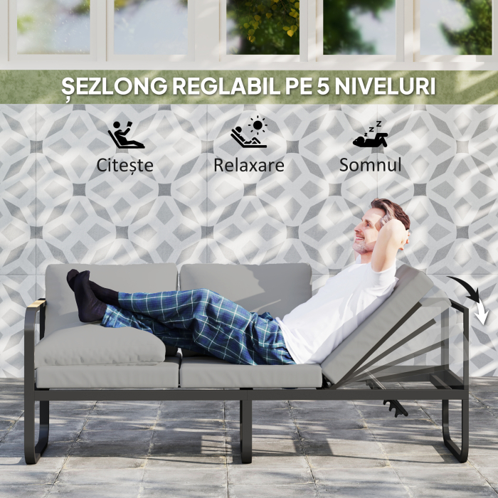  Set Mobilier de Gradina cu Canapea cu 3 Locuri, Canapea cu 2 Locuri si Masuta de Cafea, 180x60x64 cm, Gri [5]