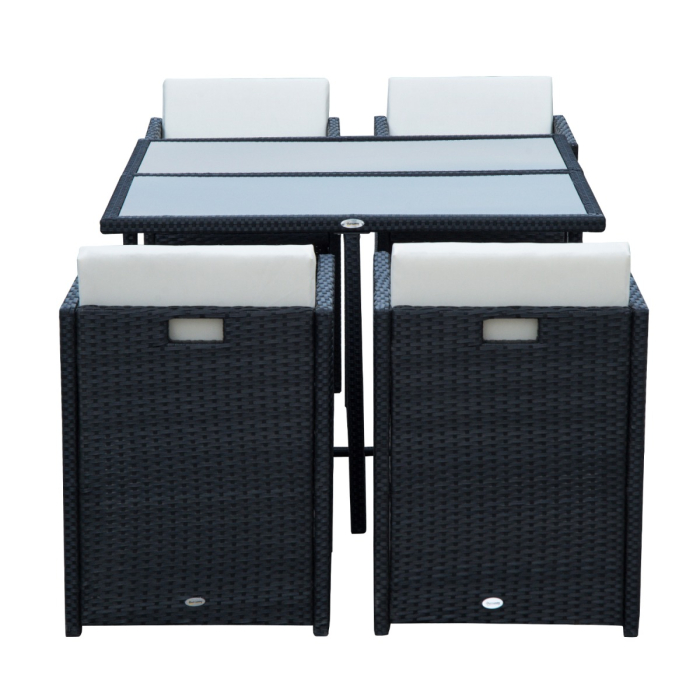  Set Mobilier de Gradina cu Masa de Pranz, 4 Scaune si Perne, 109x109x72 cm, Negru [5]