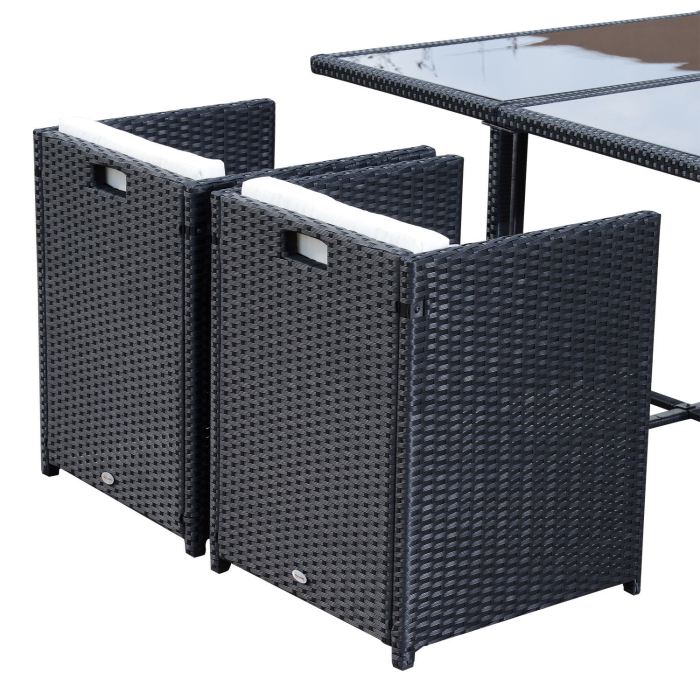  Set Mobilier de Gradina cu Masa de Pranz, 4 Scaune si Perne, 109x109x72 cm, Negru [8]