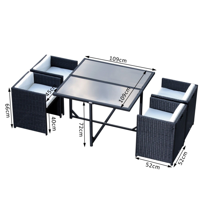 Set Mobilier de Gradina cu Masa de Pranz, 4 Scaune si Perne, 109x109x72 cm, Negru [3]