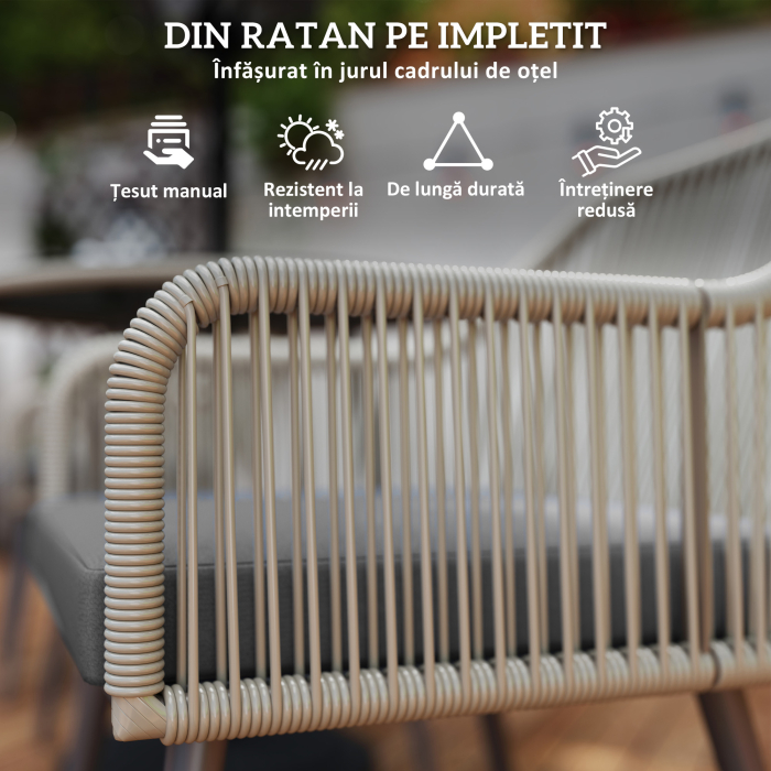  Set Mobilier de Gradina cu Masa Rotunda si 4 Scaune, 54x65x80 cm, Maro Deschis [4]