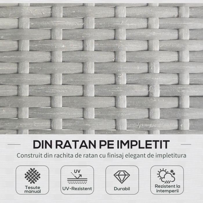  Set Mobilier de Gradina din 3 Piese cu Canapea, Şezlong cu Perne şi Masuţa, 125x77x82 cm, Gri Deschis [4]